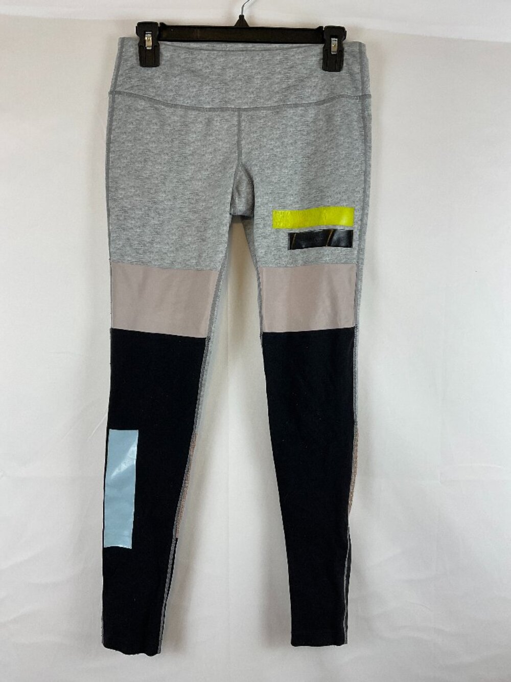 Splits 59 Leggings M Heather Gray Pale Pink Black Yellow Color Block Mesh Detail
